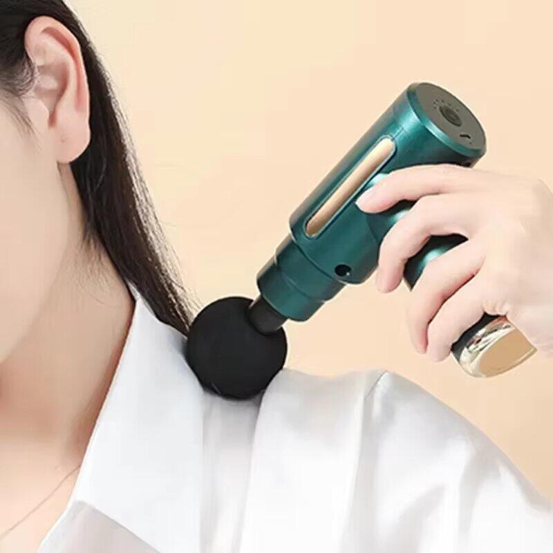 Mini pistola de massagem com botão e 4 cabeças