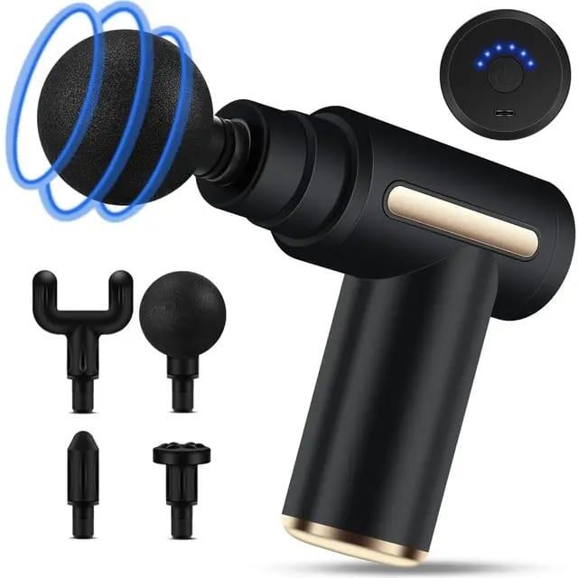 Mini pistola de massagem com botão e 4 cabeças